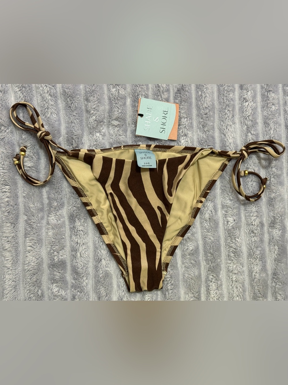 Shade & Shore Brown Animal Print Tie-Side Bikini Bottom — Size S (4–6)